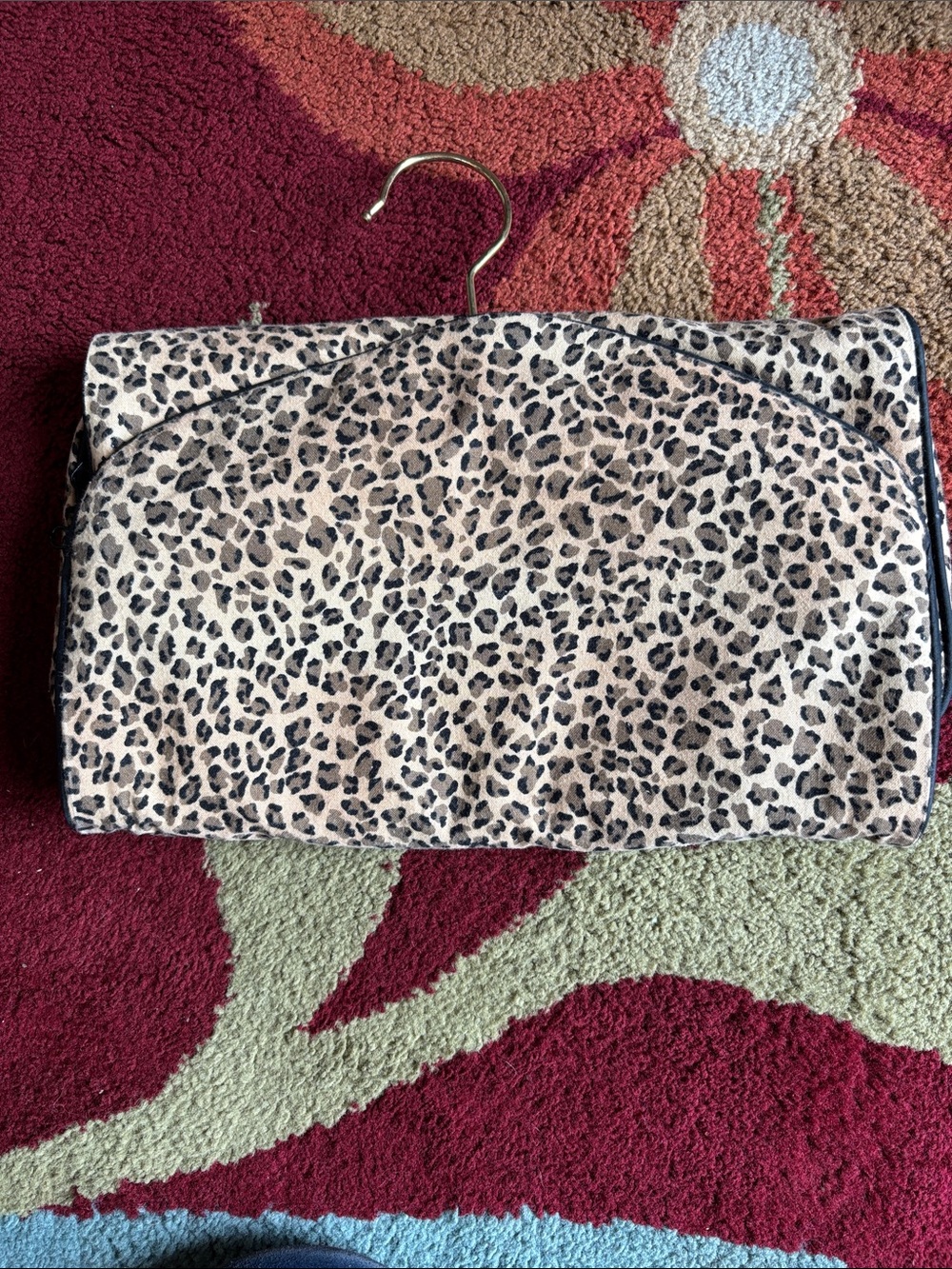 Cosmetic Leopard Print Fold-Over Bag - Beige and black